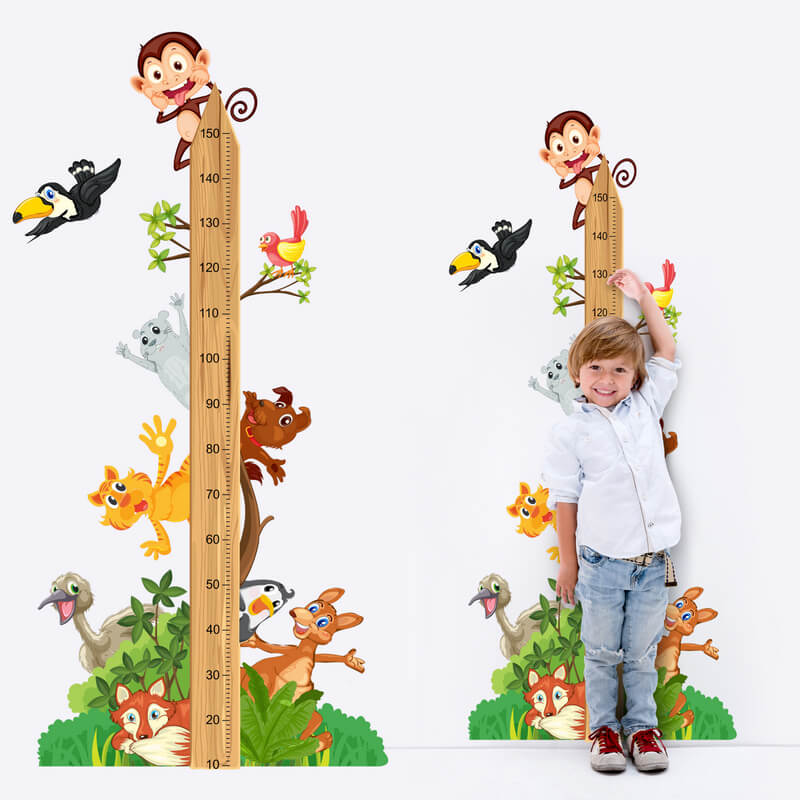 Autocolant - Metru de măsurare a creșterii copilului cu animale de la ZOO (150cm)