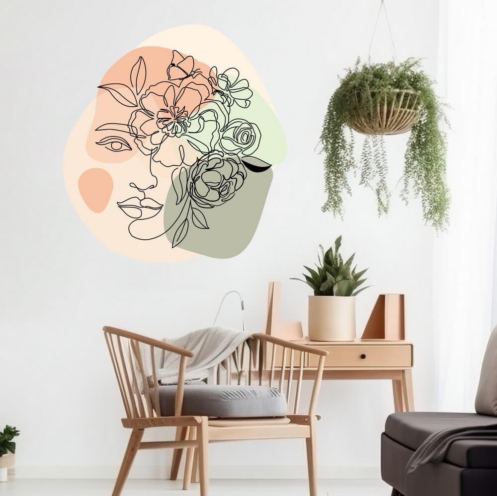 Wall sticker - fata femeii cu flori