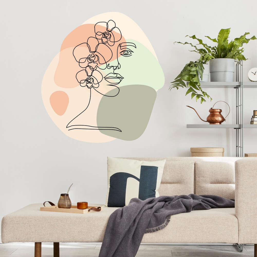 Wall sticker - Flori pe fata unei femei în culoare