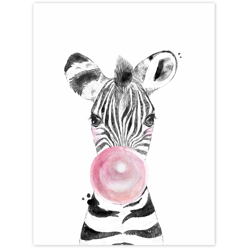Pictura pe perete - Zebră cu bule roz
